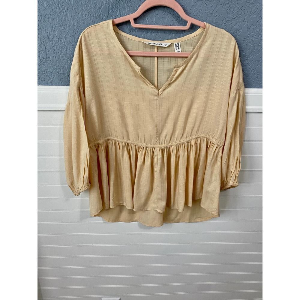 Rachel Hollis Tan 3/4 Sleeve Scoop Neck Boho Peasant Blouse Size XXS